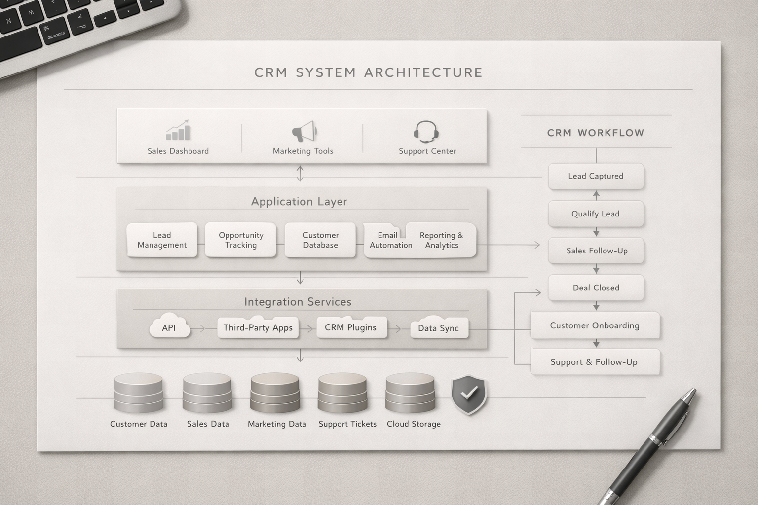 photographic System architecture  CRM UI  workflow diagram Minimal highend neutral tones-1